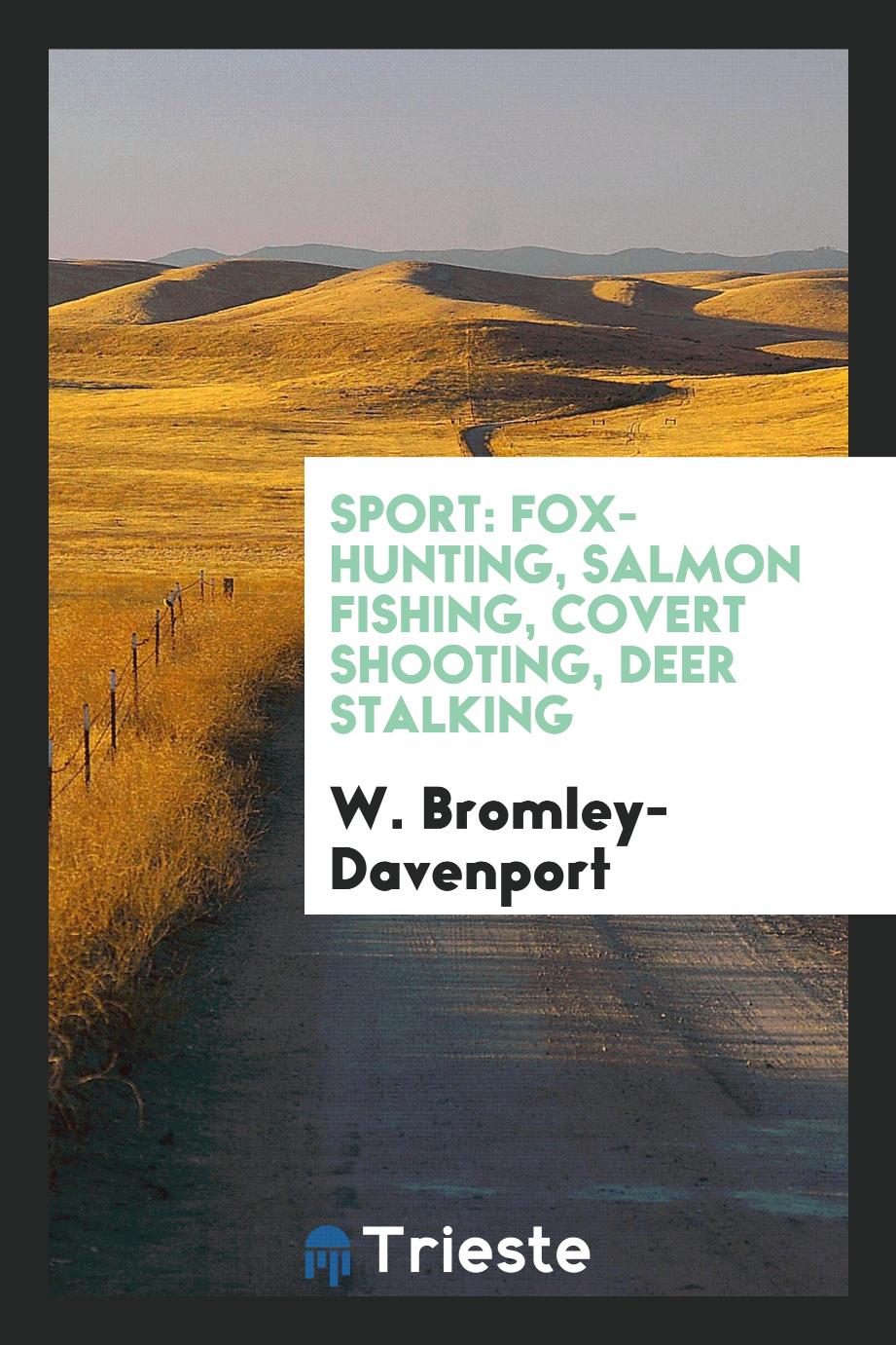 Sport: fox-hunting, salmon fishing, covert shooting, deer stalking