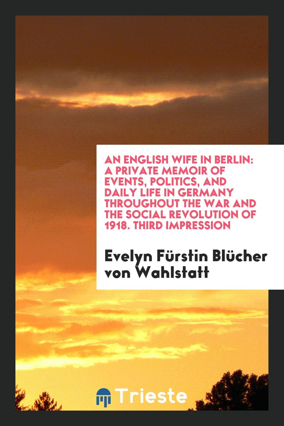 An English Wife in Berlin: A Private Memoir of Events, Politics, and Daily Life in Germany Throughout the War and the Social Revolution of 1918. Third Impression