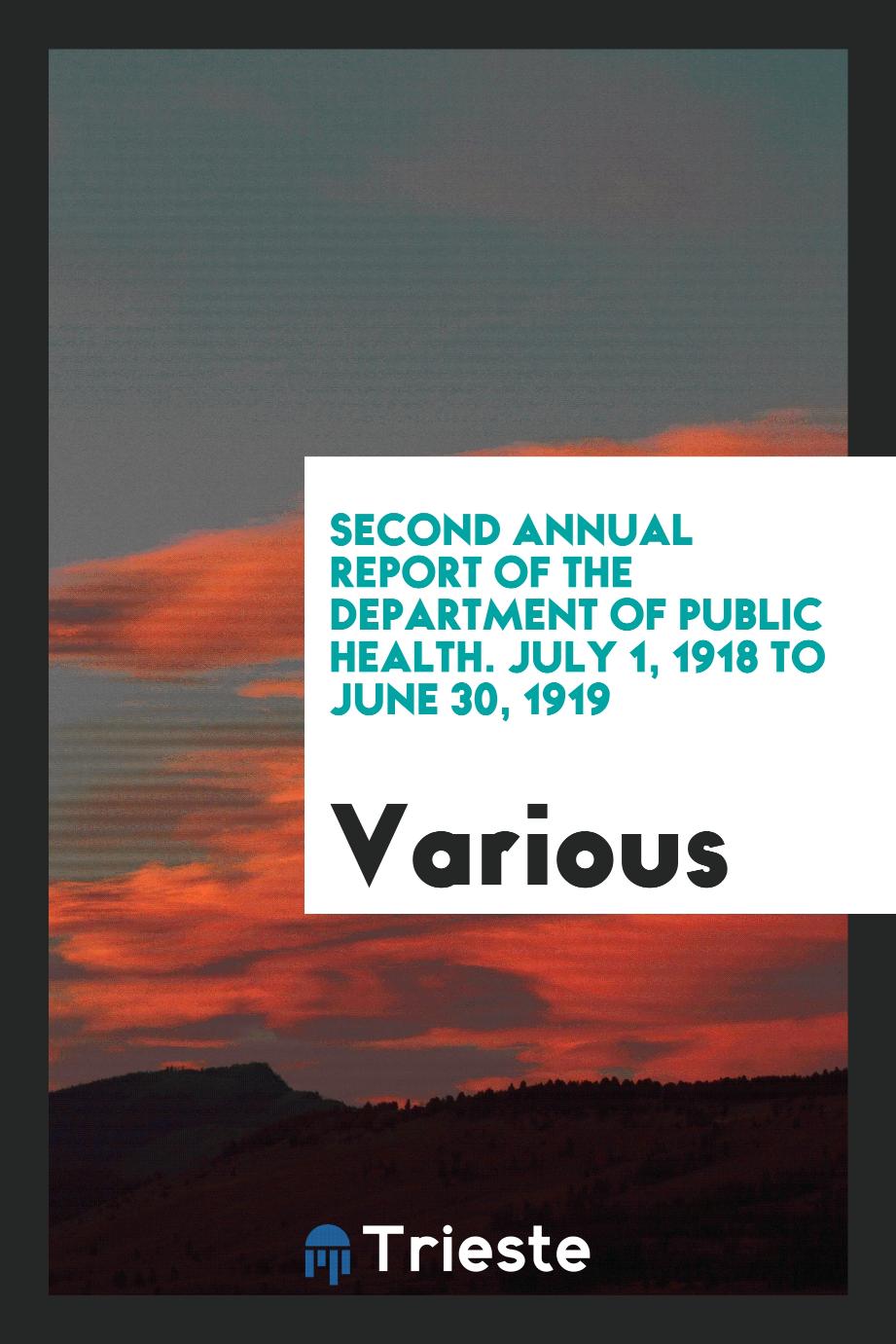 Second Annual Report of the Department of Public Health. July 1, 1918 to June 30, 1919