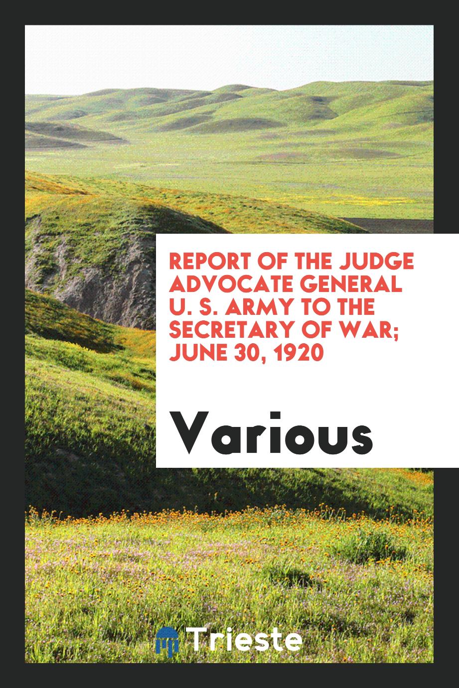 Report of the Judge Advocate General U. S. Army to the Secretary of War; June 30, 1920