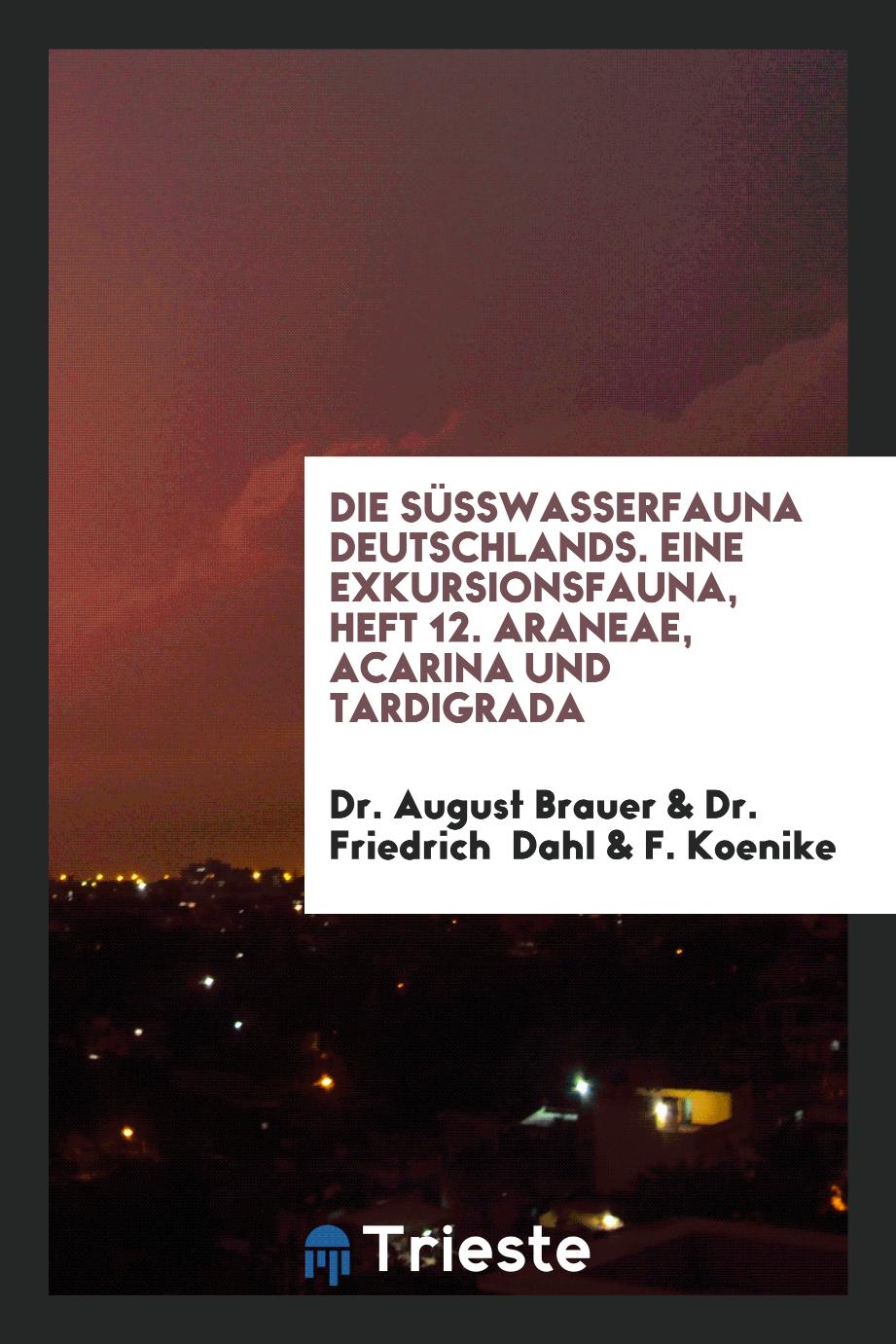Dr. August Brauer, Dr. Friedrich  Dahl, F. Koenike - Die Süsswasserfauna Deutschlands. Eine Exkursionsfauna, Heft 12. Araneae, Acarina und Tardigrada