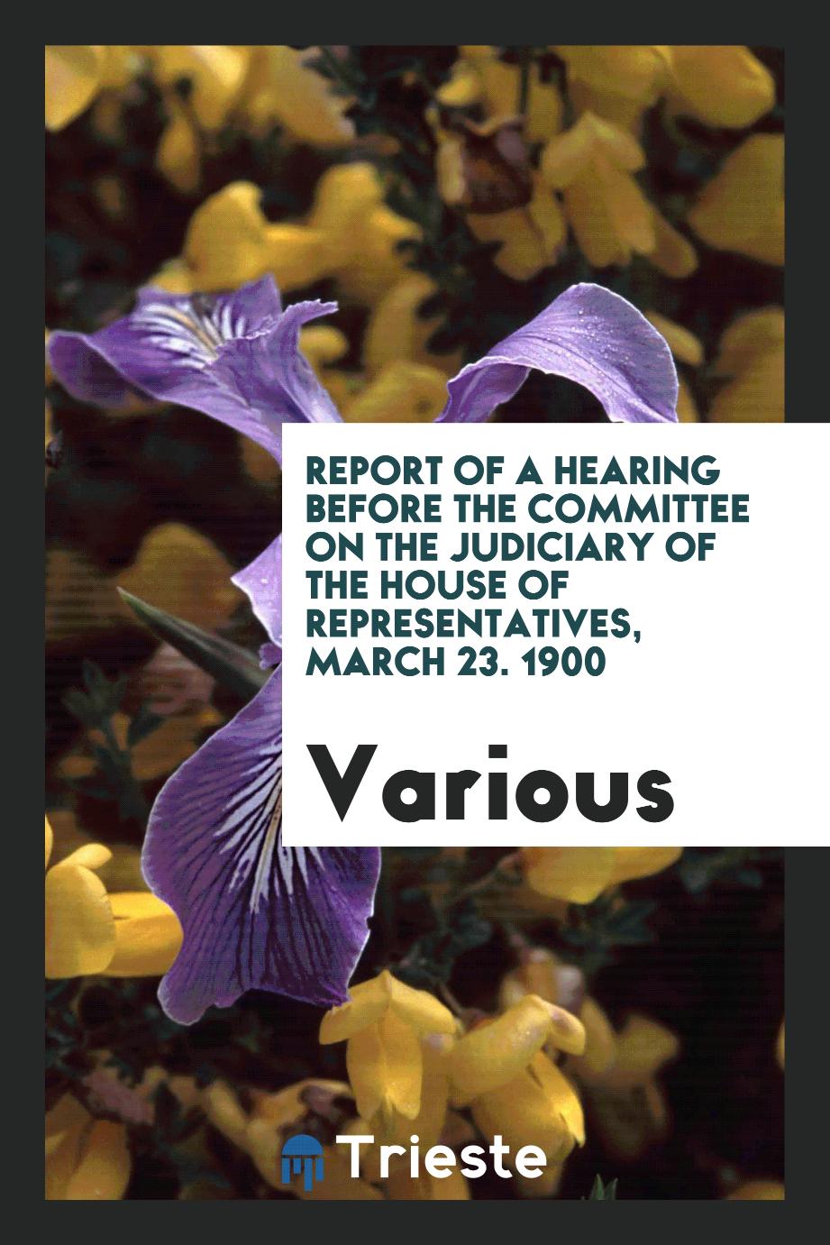 Report of a hearing before the Committee on the Judiciary of the House of Representatives, March 23. 1900