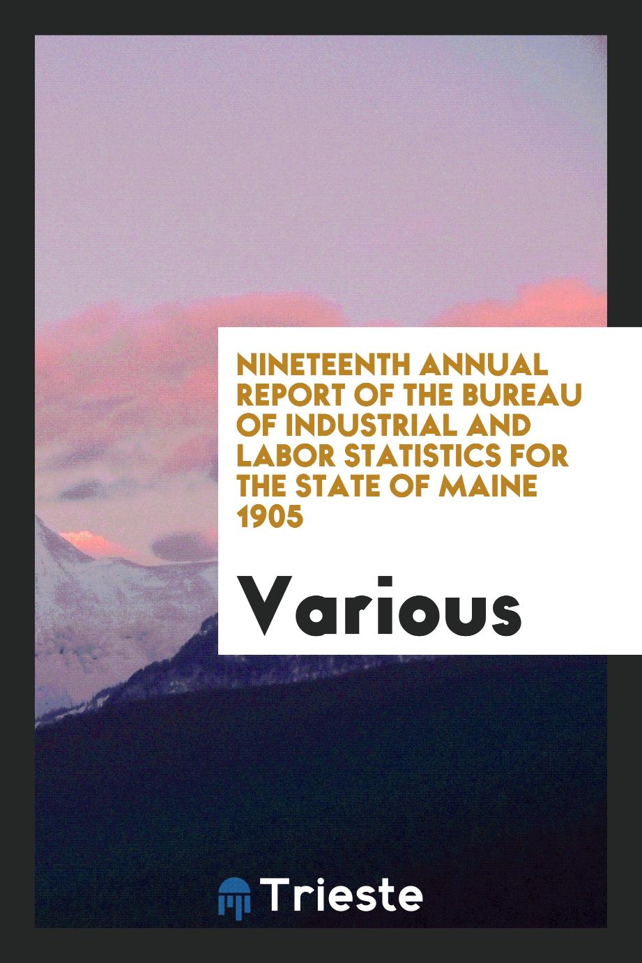 Nineteenth Annual Report of the Bureau of Industrial and Labor Statistics for the State of Maine 1905