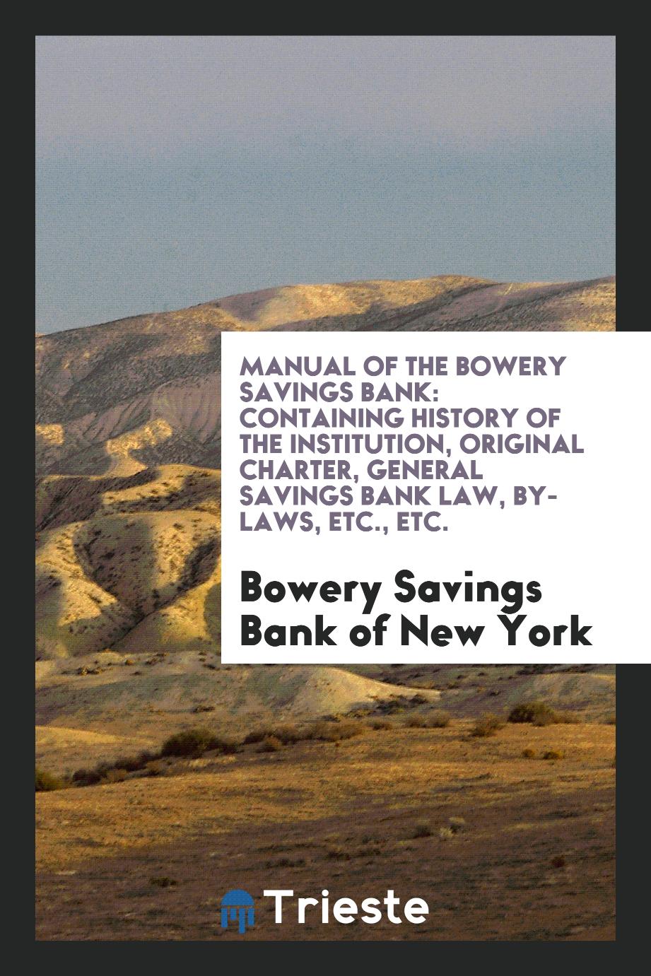 Manual of the Bowery Savings Bank: Containing History of the Institution, Original Charter, General Savings Bank Law, by-Laws, Etc., Etc.