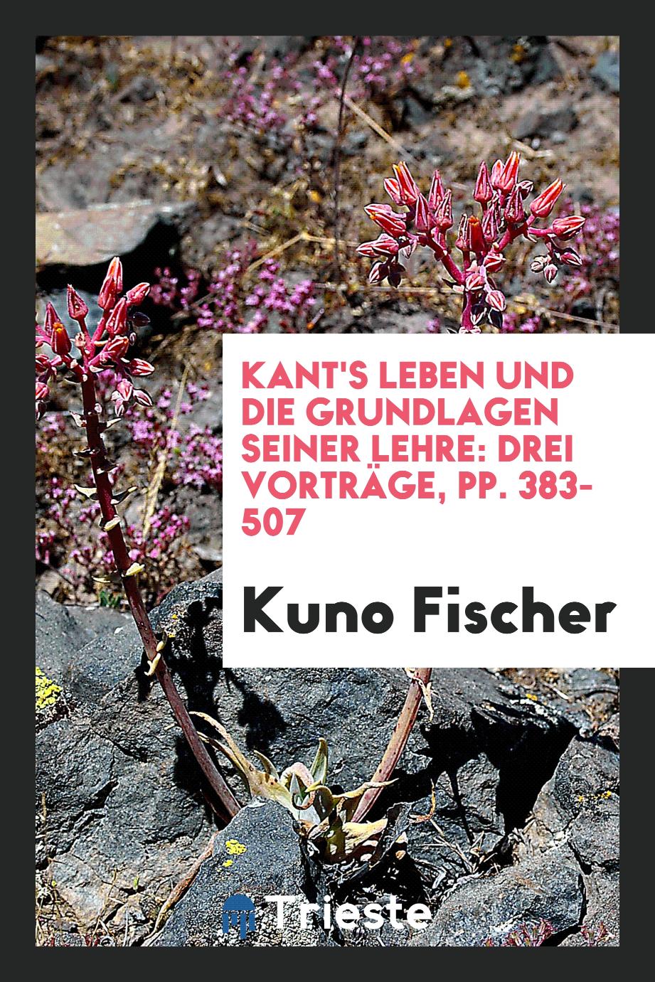 Kant's Leben und die Grundlagen Seiner Lehre: Drei Vorträge, pp. 383-507
