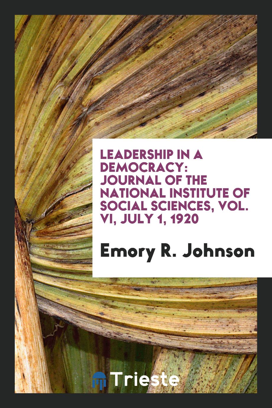 Leadership in a Democracy: Journal of the National Institute of Social Sciences, Vol. VI, July 1, 1920