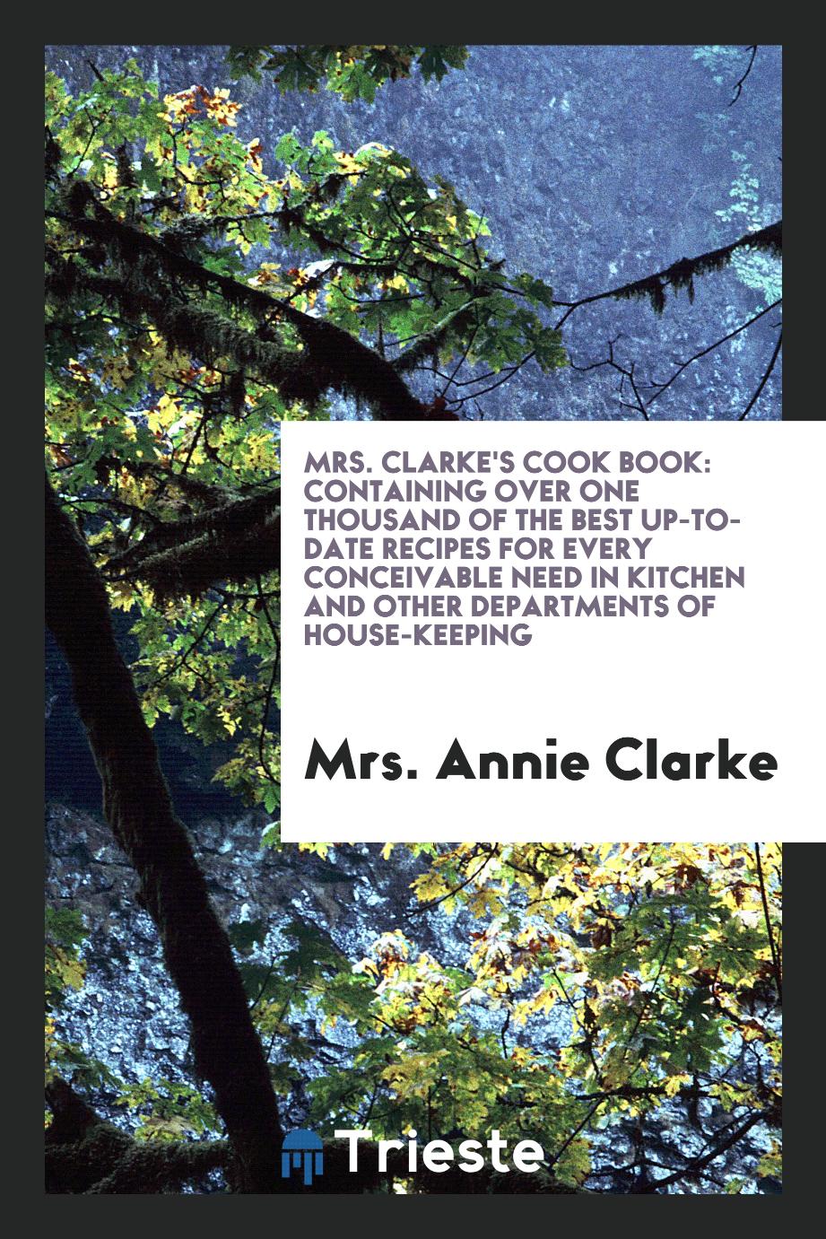 Mrs. Clarke's Cook Book: Containing over One Thousand of the Best Up-To-Date Recipes for Every Conceivable Need in Kitchen and Other Departments of House-Keeping