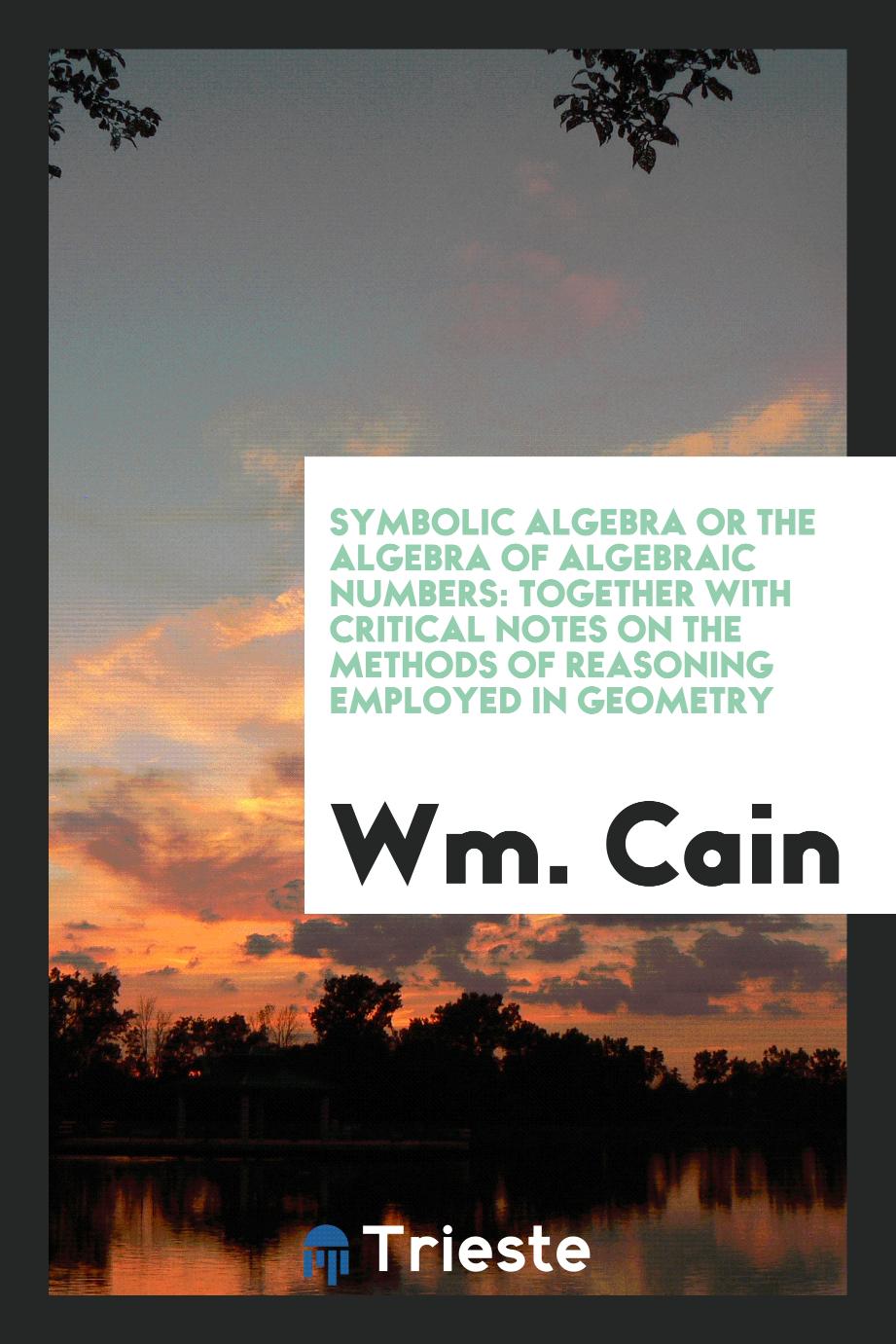 Symbolic Algebra or the Algebra of Algebraic Numbers: Together with Critical Notes on the Methods of Reasoning Employed in Geometry