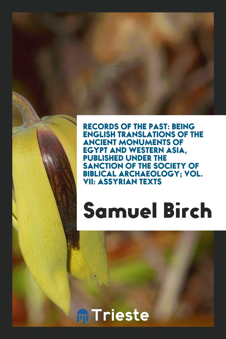 Records of the past: being English translations of the Ancient monuments of Egypt and western Asia, published under the sanction of the Society of Biblical Archaeology; Vol. VII: Assyrian texts